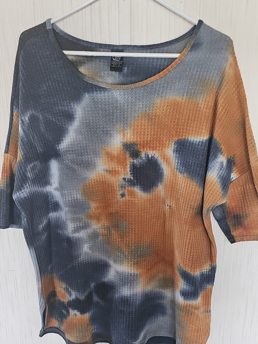 Lily Tie-Dye Waffle Knit Short Sleeve Top - Orange & Gray
